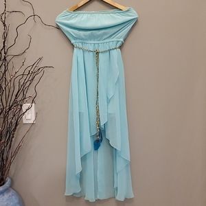 UK2LA blue strapless hi low tulip dress